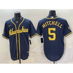 Men Milwaukee Brewers  5 Garrett Mitchell Navy 2025 With Patch Stitched Baseball Jersey