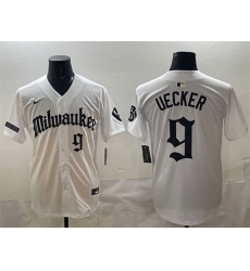 Men Milwaukee Brewers 9 Bob Uecker White Gothic 414 Shadows Edition Vapor Premier Limited Stitched Jersey Men Milwaukee Brewers 9 Bob Uecker White Gothic 414 Shadows Edition Vapor Premier Limited Stitched Jersey