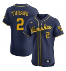 Men Milwaukee Brewers Brice Turang #2 Nike Navy Blue Home Limited Stitched Jersey Men Milwaukee Brewers Brice Turang #2 Nike Navy Blue Home Limited Stitched Jersey