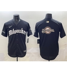 Men Milwaukee Brewers Team Big Logo Black 27Gothic 414 Shadows Edition 27 Vapor Premier Limited Stitched Jersey Men Milwaukee Brewers Team Big Logo Black 27Gothic 414 Shadows Edition 27 Vapor Premier Limited Stitched Jersey
