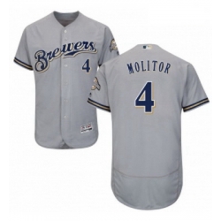 Mens Majestic Milwaukee Brewers 4 Paul Molitor Grey Road Flex Base Authentic Collection MLB Jersey