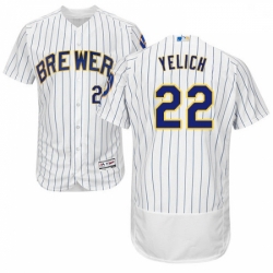 Mens Milwaukee Brewers 22 Christian Yelich White Strip Flexbase Authentic Collection Stitched MLB Jersey
