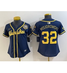 Women Milwaukee Brewers  32 Jacob Misiorowski Navy With Home   Bob Uecker Patch Limited Stitched Jersey
