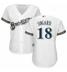 Womens Majestic Milwaukee Brewers 18 Eric Sogard Replica Navy Blue Alternate Cool Base MLB Jersey 