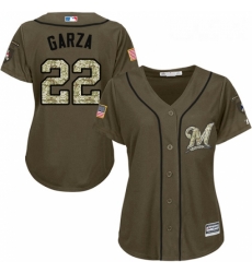 Womens Majestic Milwaukee Brewers 22 Matt Garza Replica Green Salute to Service MLB Jersey