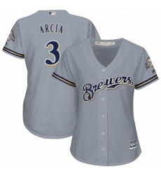 Womens Majestic Milwaukee Brewers 3 Orlando Arcia Replica Grey Road Cool Base MLB Jersey