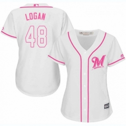 Womens Majestic Milwaukee Brewers 48 Boone Logan Authentic White Fashion Cool Base MLB Jersey 