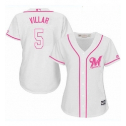 Womens Majestic Milwaukee Brewers 5 Jonathan Villar Replica White Fashion Cool Base MLB Jersey