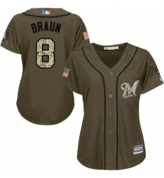 Womens Majestic Milwaukee Brewers 8 Ryan Braun Replica Green Salute to Service MLB Jersey