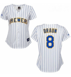 Womens Majestic Milwaukee Brewers 8 Ryan Braun Replica WhiteBlue Strip MLB Jersey