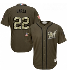 Youth Majestic Milwaukee Brewers 22 Matt Garza Authentic Green Salute to Service MLB Jersey