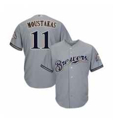 Youth Milwaukee Brewers 11 Mike Moustakas Replica Grey Road Cool Base Baseball Jersey 