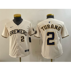 Youth Milwaukee Brewers  2 Brice Turang Cream Limited Stitched Jersey