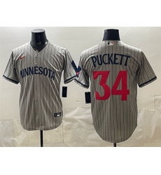 Men Minnesota Twins  34 Kirby Puckett Grey Cool Base Stitched Baseball Jersey