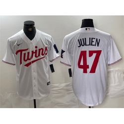 Men Minnesota Twins 47 Edouard Julien White Cool Base Stitched Jerseys