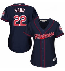 Womens Majestic Minnesota Twins 22 Miguel Sano Replica Navy Blue Alternate Road Cool Base MLB Jersey