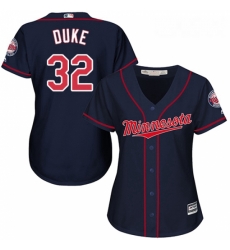 Womens Majestic Minnesota Twins 32 Zach Duke Authentic Navy Blue Alternate Road Cool Base MLB Jersey 