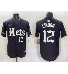 Men New York Mets 12 Francisco Lindor Black 27Gotham Gothic Edition 27 Vapor Premier Limited Stitched Baseball Jersey Men New York Mets 12 Francisco Lindor Black 27Gotham Gothic Edition 27 Vapor Premier Limited Stitched Baseball Jersey