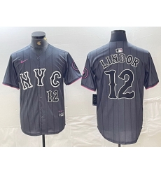 Men New York Mets 12 Francisco Lindor Graphite 2024 City Connect Limited Stitched Baseball Jersey 2