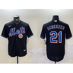 Men New York Mets 21 Max Scherzer Black Cool Base Stitched Baseball Jersey 1