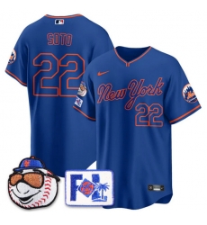 Men New York Mets 22 Juan Soto Blue Road 2025 Spring Training Stitched Baseball Jersey