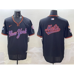 Men New York Mets Team Big Logo Black 2025 Spring Training Stitched Baseball Jersey 1