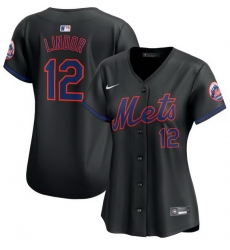 Women New York Mets 12 Francisco Lindor Black Alternate Limited Stitched Baseball Jersey Women New York Mets 12 Francisco Lindor Black Alternate Limited Stitched Baseball Jersey