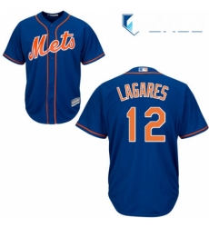 Youth Majestic New York Mets 12 Juan Lagares Authentic Royal Blue Alternate Home Cool Base MLB Jersey