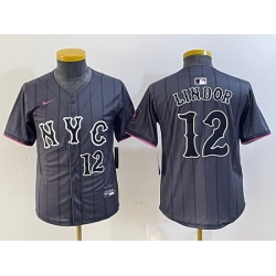 Youth New York Mets 12 Francisco Lindor Graphite 2024 City Connect Limited Stitched Baseball Jersey