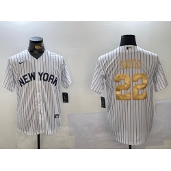 Men New York Yankees 22 Juan Soto White Pinstripe Fashion Cool Base Jersey 1