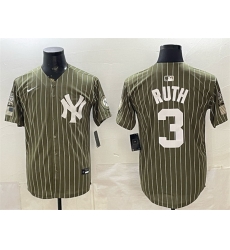 Men New York Yankees  3 Babe Ruth Olive 2026 Armed Forces Day Salute To Service Stitched Baseball Jersey