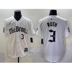 Men New York Yankees 3 Babe Ruth White  27Gothic Legacy Edition 27 Vapor Premier Limited Stitched Baseball Jersey