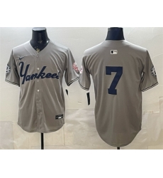 Men New York Yankees 7 Mickey Mantle Grey With Patch Limited Stitched Baseball Jersey Men New York Yankees 7 Mickey Mantle Grey With Patch Limited Stitched Baseball Jersey