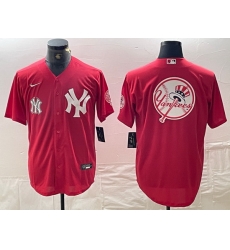 Men New York Yankees Big Logo Red Cool Base Stitched Baseball Jersey 10