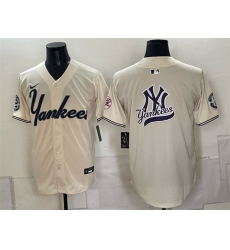 Men New York Yankees Team Big Logo Cream Limited Stitched Baseball Jersey