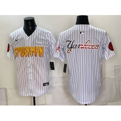Men New York Yankees X Spider Man Team Big Logo White Limited Stitched Baseball Jersey 001