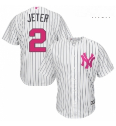 Mens Majestic New York Yankees 2 Derek Jeter Replica White 2016 Mothers Day Cool Base MLB Jersey