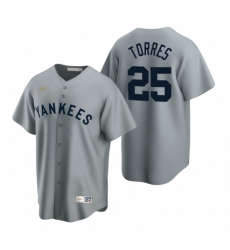 Mens Nike New York Yankees 25 Gleyber Torres Gray Cooperstown Collection Road Stitched Baseball Jersey