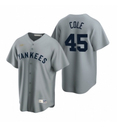 Mens Nike New York Yankees 45 Gerrit Cole Gray Cooperstown Collection Road Stitched Baseball Jersey