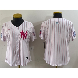 Women New York Yankees Blank White Pink Pinstripe Limited Stitched Baseball Jersey 