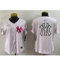 Women New York Yankees Team Big Logo White Pink Pinstripe Limited Stitched Baseball Jersey 001
