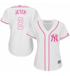 Womens Majestic New York Yankees 2 Derek Jeter Replica White Fashion Cool Base MLB Jersey