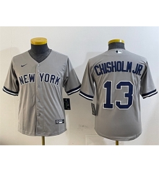 Youth New York Yankees 13 Jazz Chisholm Jr  Grey Cool Base Stitched Baseball Jersey