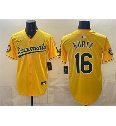 Men Oakland Athletics  16 Nick Kurtz 2026 Yellow Alternate Sacramento Celebrating 125 Years Vapor Limited Stitched Baseball Jersey