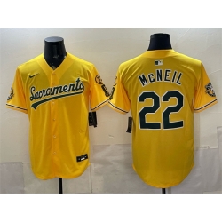 Men Oakland Athletics  22 Jeff McNeil 2026 Yellow Alternate Sacramento Celebrating 125 Years Vapor Limited Stitched Baseball Jersey