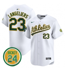 Men Oakland Athletics 23 Shea Langeliers White 2024 Home Limited With Rickey Henderson Patch Stitched Jersey