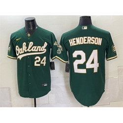 Men Oakland Athletics  24 Rickey Henderson Green With Patch Stitched Jersey