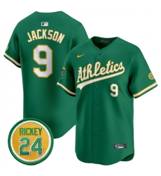 Men Oakland Athletics 9 Reggie Jackson Green 2024 Limited With Rickey Henderson Patch Stitched Jersey