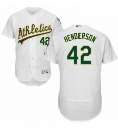 Mens Majestic Oakland Athletics 42 Dave Henderson White Home Flex Base Authentic Collection MLB Jersey