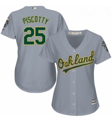 Womens Majestic Oakland Athletics 25 Stephen Piscotty Replica Grey Road Cool Base MLB Jersey 